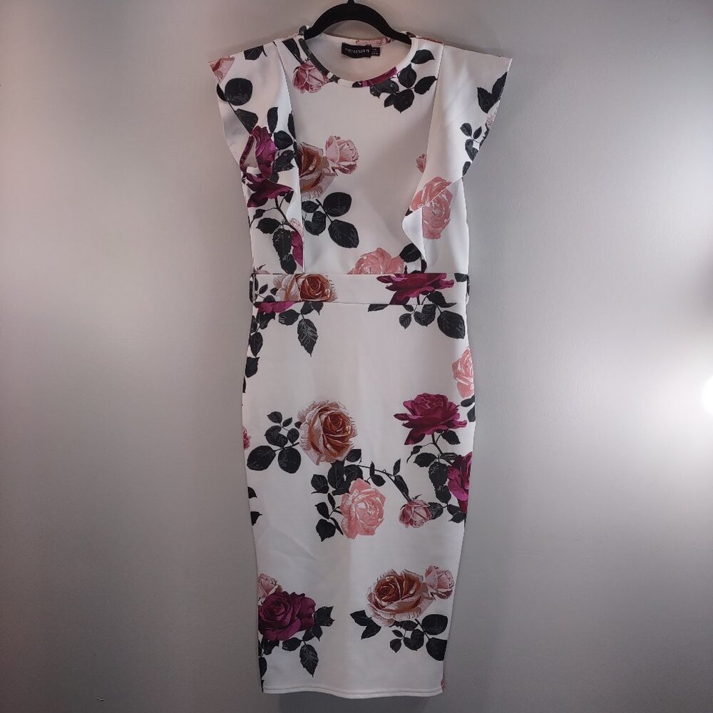 Pretty Little Thing Fitted Midi Floral Dress, Size 8